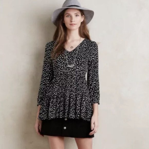 Anthropologie Maeve Lila Tiered Tunic Top Boho Black & White Babydoll sz small - Picture 1 of 5